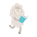 Sheep Smiling Bookworm Zoo Character Wearing Glasses And Reading A Book Cartoon Illustration Part Of Animals In Library Royalty Free Stock Photo