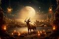 Sheep standing on the night. Eid mubarak islamic greeting card. Arabic poster banner design. Eid Mubarak Eid Al-Adha Eid