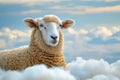 A sheep standing on top of a pile of fluffy white clouds. Generative AI Royalty Free Stock Photo