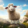 Realistic 3d Sheep Clipart: Detailed Cartoon Sheep On Rock
