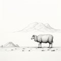 Sheep In The Field: A Stunning Matte Drawing With Detailed Engraving