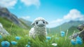 Cheviot Sheep In Rubber Material: Studio Ghibli Style With Tilt Shift Effect
