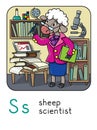 Sheep scientist. Animals profession ABC Alphabet S