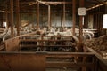 sheep waiting overnight to be shorn in an old traditional timber shearing shed on a family farm in rural Victoria, Australia Royalty Free Stock Photo