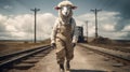 Empathetic Sheep On Train Tracks: A John Wilhelm Inspired Artwork