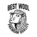 Sheep wool factory emblem template. Sheep head. Design element for logo, label,sign.