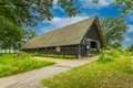 Sheepfold for sheep BalloÃÂ«rveld with thatched roof and access path