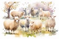 Sheeps farm in willows character clipart, white background Royalty Free Stock Photo