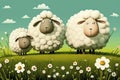 Sheeps grazing on a green summer meadow. Sheep graze on field. Sheep farm. Generative AI. Royalty Free Stock Photo
