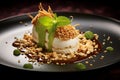 sheeps milk mousse and pandan curd caramelized pastry