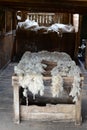 Sheepskins drying in the barn farm estates Harberton.