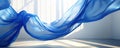 Sheer blue fabric floating in bright minimal room, ethereal design concept Royalty Free Stock Photo