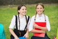 Sheer carelessness. happy childhood. back to school. teen pupils ready for lesson. prepare to exam. study together Royalty Free Stock Photo