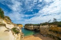Sheer limestone cliffs drop to sea along coast of Great Ocean Road