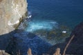 Sheer rock, going into the sea, where the birds nest.