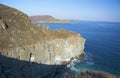 Sheer rock, going into the sea, where the birds nest.