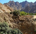 Shees valley in mountains area, wadi shees in uae