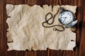 Sheet of ancient parchment and pocket watch Royalty Free Stock Photo