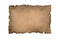 Sheet of burnt, vintage paper isolated on a white background