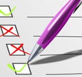 Sheet with check-boxes and pink ballpoint - detail Royalty Free Stock Photo