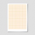 Sheet of graph paper with grid. Millimeter paper texture, geometric pattern. Orange lined blank for drawing, studying