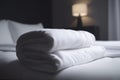 towel white luxury home fresh service bed room resort hotel. Generative AI. Royalty Free Stock Photo