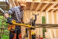 Sheet Metal Folding Machine Operating by Construction Worker