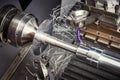 Sheet metal forming processes. spinning blank on cnc lathe machine Royalty Free Stock Photo