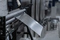 Sheet metal roller. Cold rolled steel sheet on plate rolling machine in factory Royalty Free Stock Photo