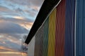 Sheet metal wall of an industrial hall made of corrugated sheet metal in bright colors. Striped sheets complement the interestingl Royalty Free Stock Photo