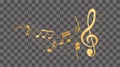 Sheet music - gold musical notes melody on transparent background