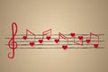 Sheet music with heart shaped musical notes Royalty Free Stock Photo