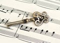 Sheet music score notes treble clef lire & old key Royalty Free Stock Photo