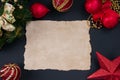 Sheet of old paper on christmas background top view mock up Royalty Free Stock Photo
