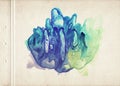 A sheet of old paper stained with cyan and blue colors watercolor paint. Fine asymmetrical artistic watercolor painting. Abstract Royalty Free Stock Photo