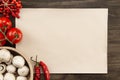 Sheet old vintage paper with tomatoes, mushrooms, Chile pepper on aged wooden background. Healthy vegetarian food. Royalty Free Stock Photo