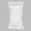 Vector realistic 3D package with flap on transparent background. plastic or polypropylene package. ready template wet wipes.EPS10