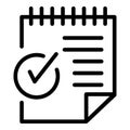 Sheet of paper and checkmark icon, outline style