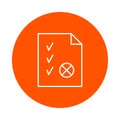 Sheet of paper with a folded corner, ticks and a seal, a monochrome round icon, a flat style