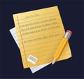 Sheet of paper with pencil, writing, copywriting, blogging. vector illustration