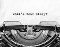 What`s Your Story? question printed on an old typewriter. Royalty Free Stock Photo