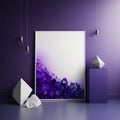 Sheet of papper background mockup, purple mist and sapphire jewels AI generation.