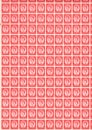 A sheet of 2.5d red postage stamps featuring a portrait of Queen Elizabeth II.