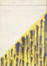 A sheet of vintage brown textured paper decorated with a yellow watercolor stain with purple hand drawn stripes. Fine grunge artis Royalty Free Stock Photo