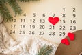 Sheet of wall calendar with red heart mark on 14 February - Valentines day Royalty Free Stock Photo