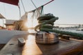 Sheet winch on the deck of a sailing yacht Royalty Free Stock Photo