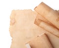 Sheets of old parchment paper on white, top view Royalty Free Stock Photo