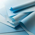 Sheets of pale blue paper, some slightly curled and overlapping, create a layered composition. The Royalty Free Stock Photo
