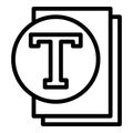 Sheets of paper and letter t icon, outline style Royalty Free Stock Photo