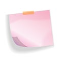 Pink sticker sheet pinned adhesive tape with curled corner, ready for your use. Notice board element. Perfect for back to school o Royalty Free Stock Photo